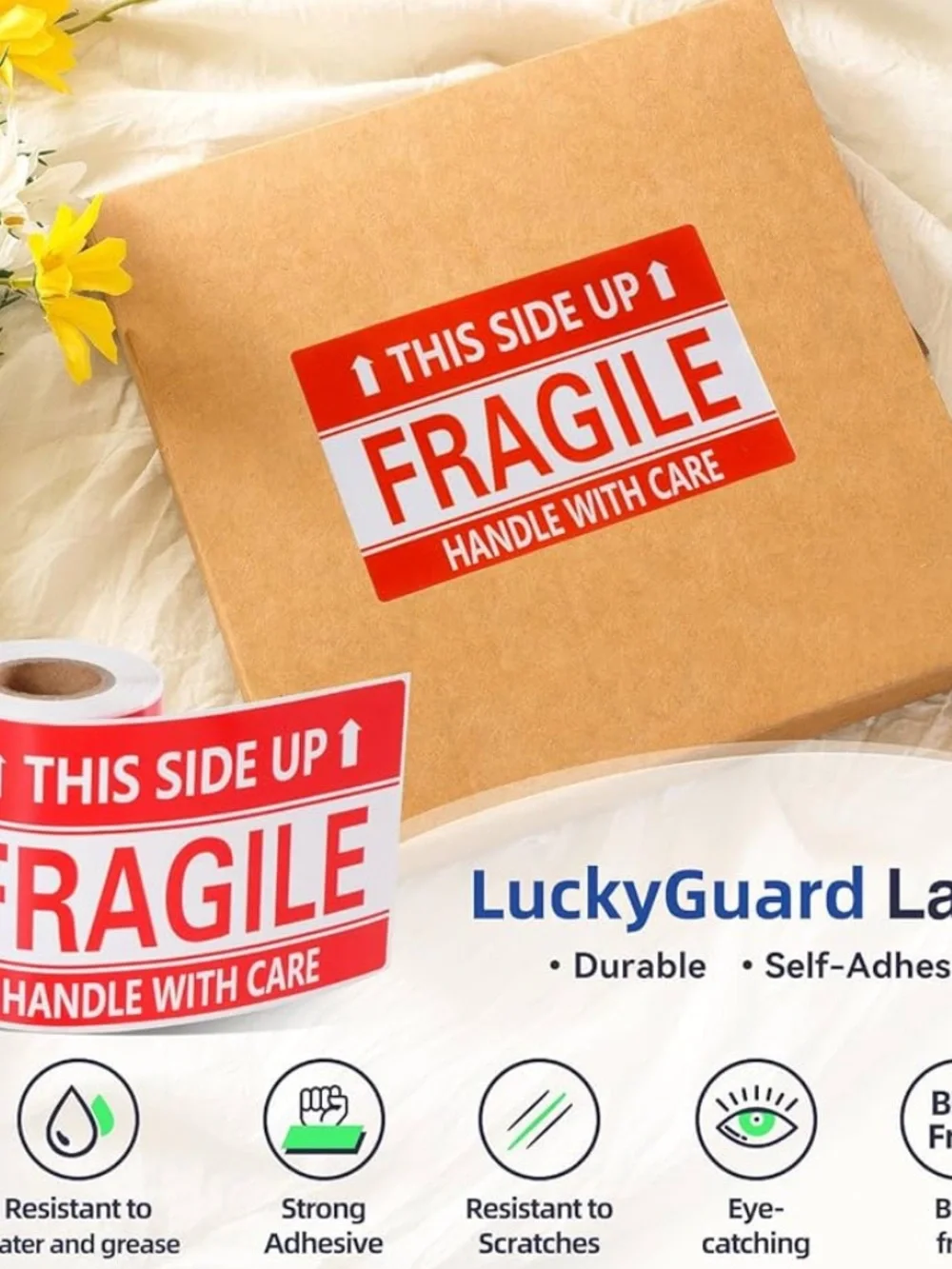 3x5 Inch Handle with Care This Side Up 100 Permanent Adhesive Fragile Stickers